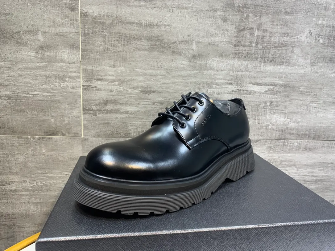 Men's men's shoes 💰760💰 🔥🔥🔥3990prada derby Prada top version thick-soled derby shoes, ken same fabric imported open edge beads, cowhide lining, cowhide feet complete set packaging code number 38-46